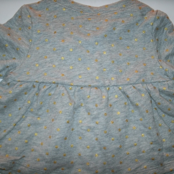 Gap Girls Sweatshirt Swing Top Gray Gold Polka Dot 18-24 Months Cotton New - Picture 6 of 8